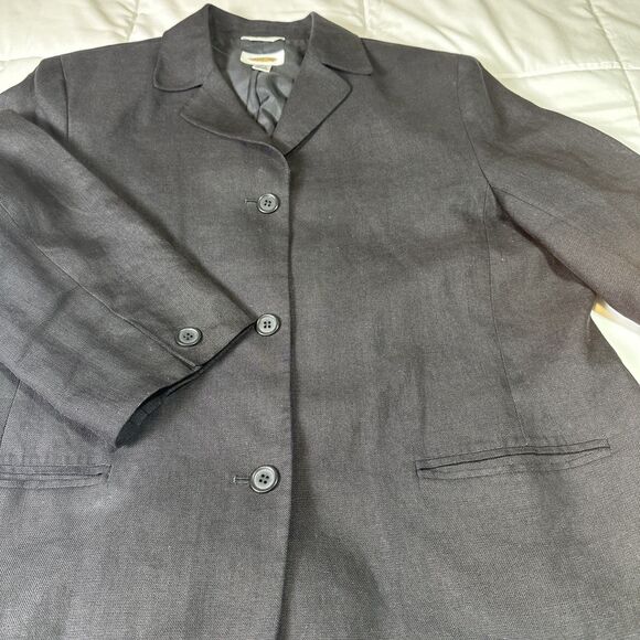 Talbots Blazer Jacket Irish Linen Black 3 Button 3/4 Sleeve Pockets Size 14 - Picture 2 of 9
